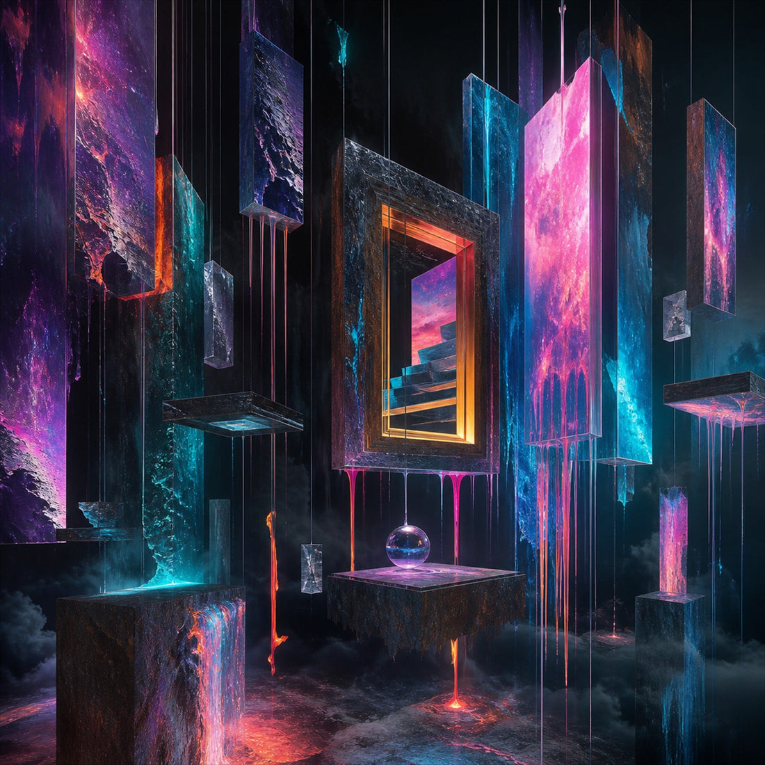 Museum of Falling Light original TrendTap artwork with a surreal illuminated gallery environment