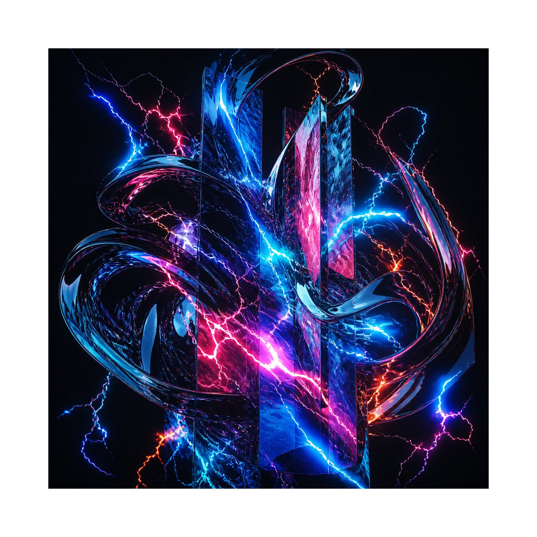 Quiet Voltage art print showing a luminous electrical ribbon isolated by a deep dark field