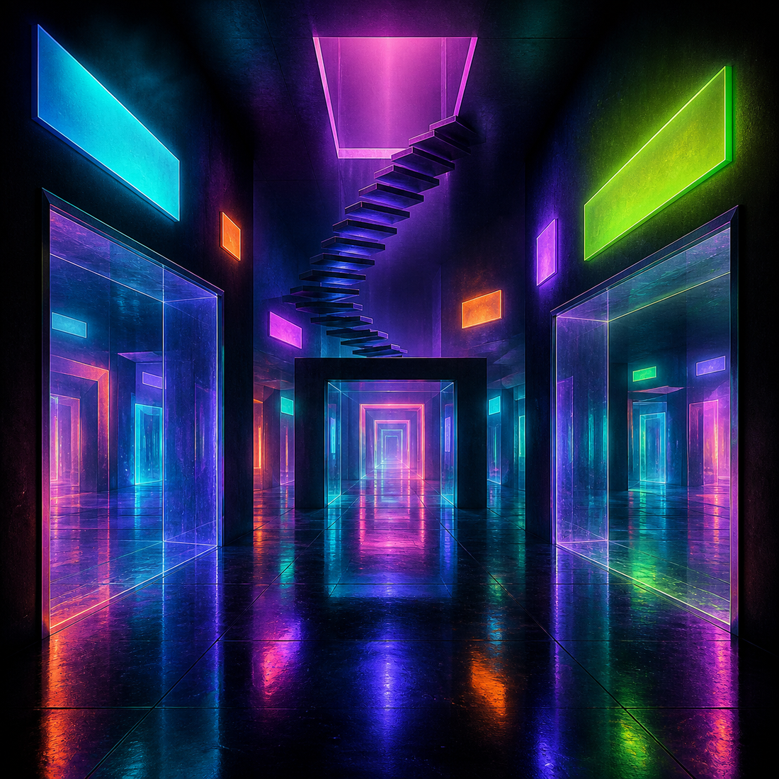 Afterimage Arcade neon dreamcore interior artwork