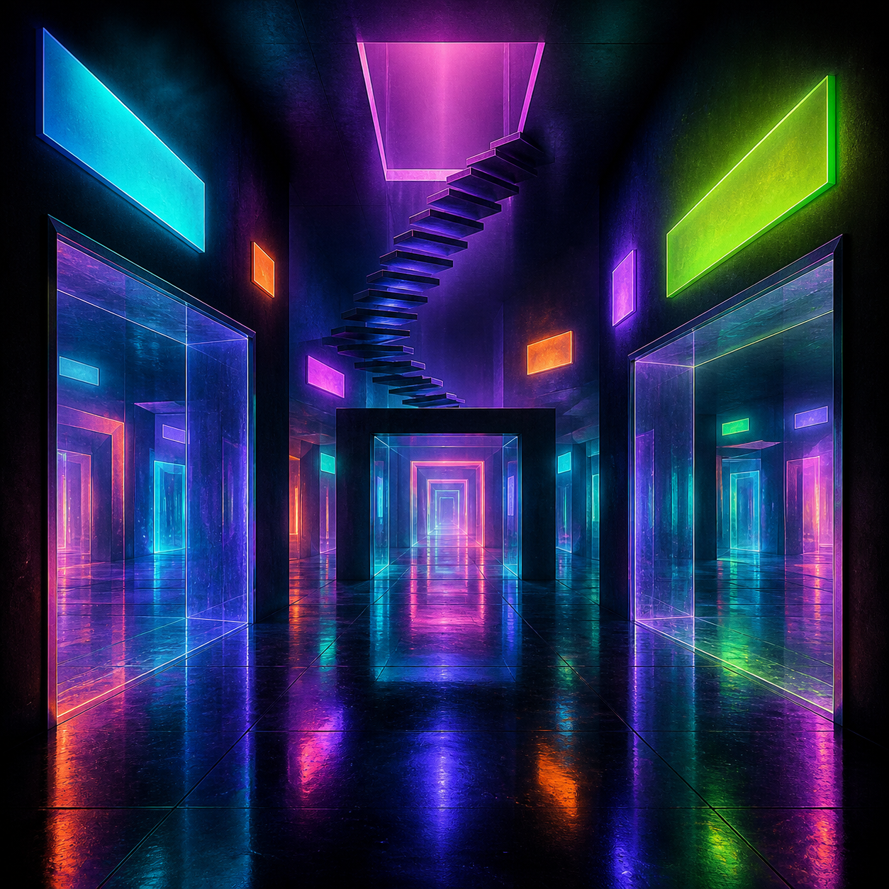 Afterimage Arcade neon dreamcore interior artwork