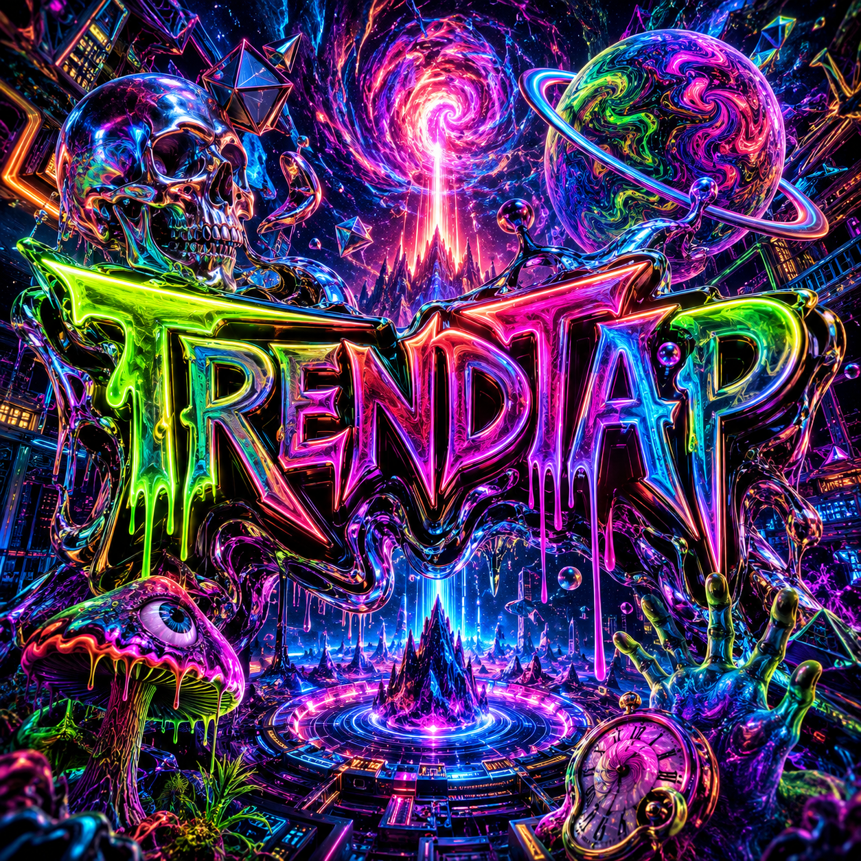 Hyper-detailed neon 3D TrendTap universe artwork for the New Drops collection