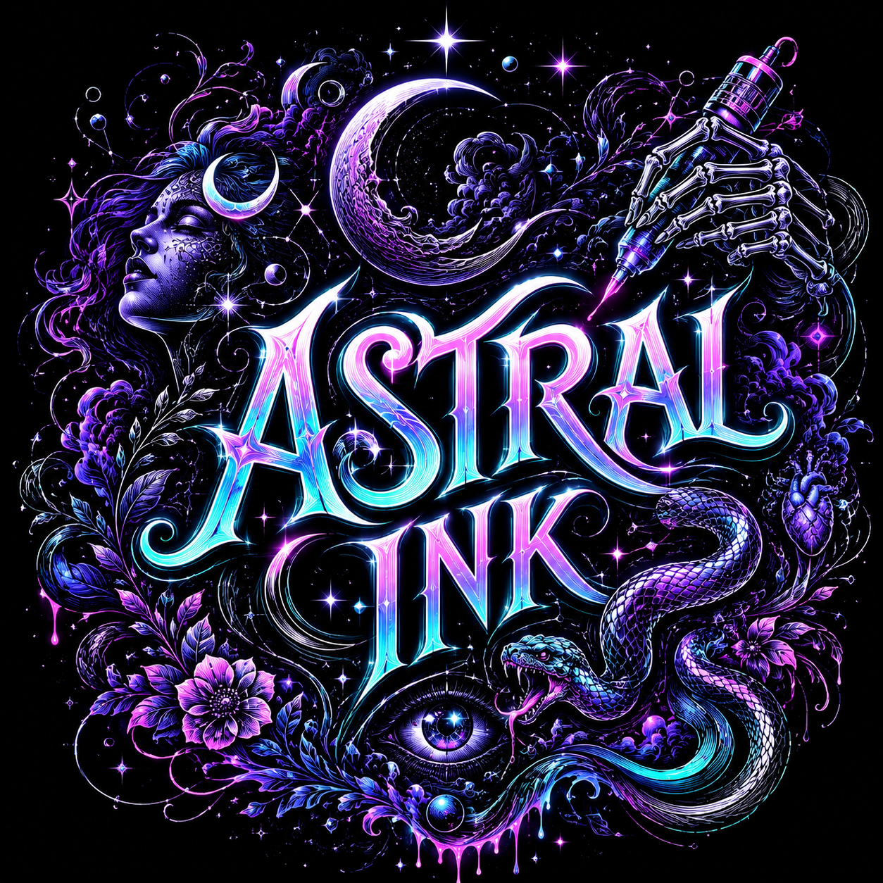 Neon celestial ink emblem for the TrendTap Astral Ink collection