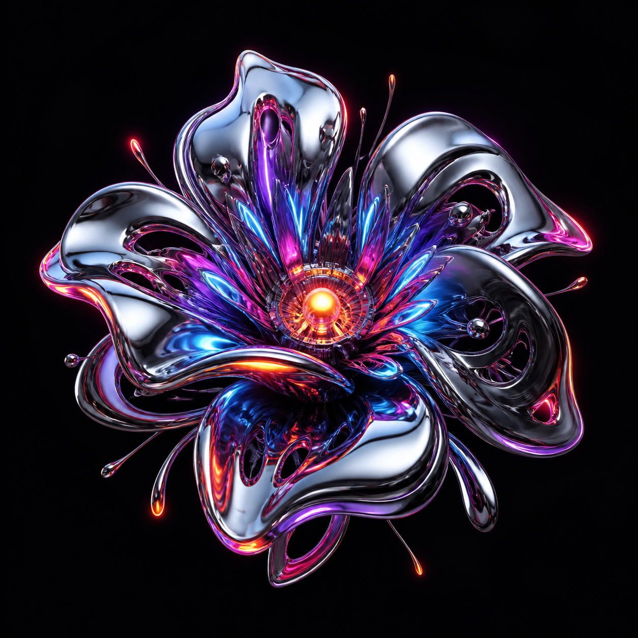Chrome Bloom Organism original liquid chrome psychedelic artwork