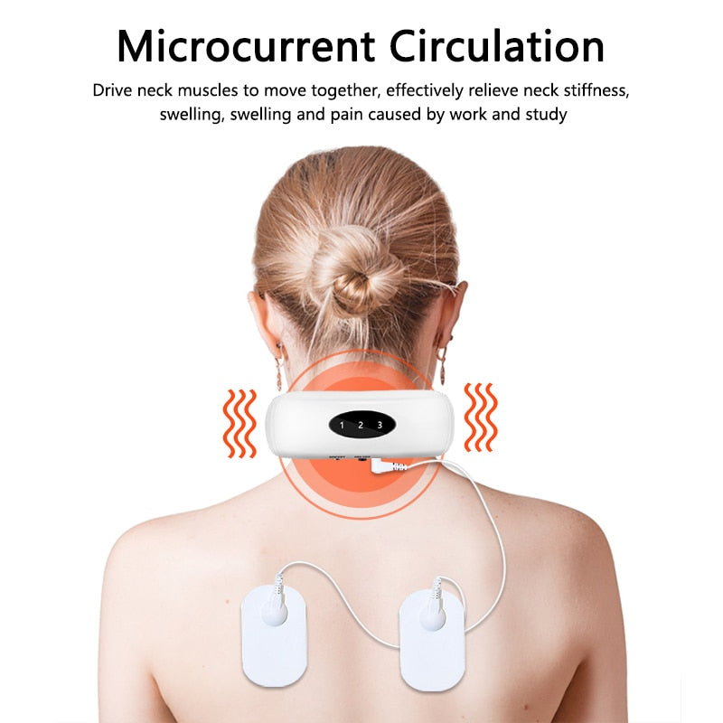 Portable wireless heated neck massager comfort tool with optional patches detail view