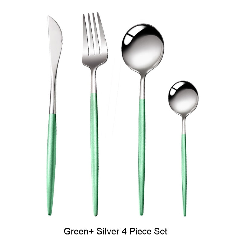 4-piece stainless steel two-tone flatware cutlery set additional product view