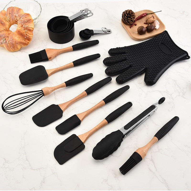 Wooden Handle Silicone Kitchenware Set