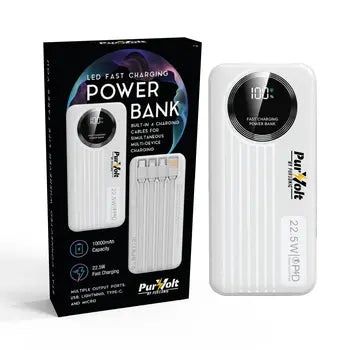 10,000mAh fast charging power bank with built-in cables