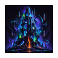 Polyphonic Monolith square satin art print shown against a clean white background