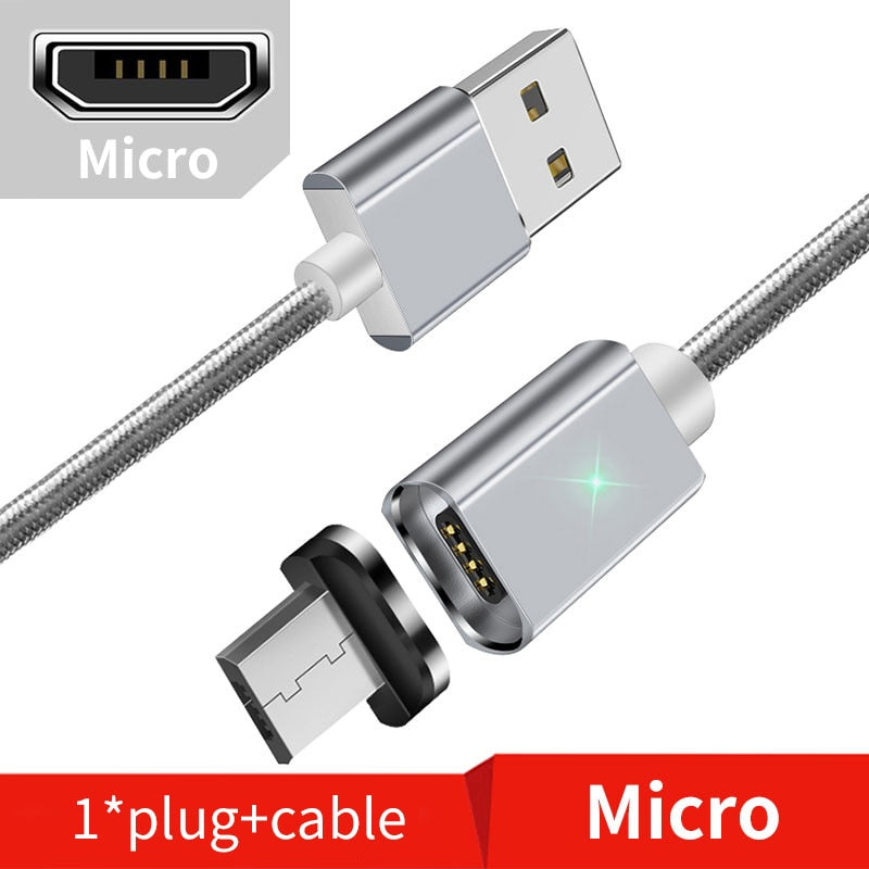Magnetic nylon charging cable set with swappable connector tips option view