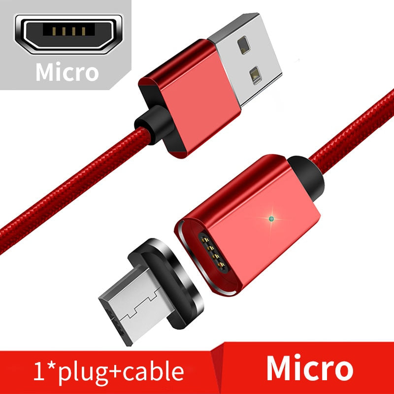 Magnetic nylon charging cable set with swappable connector tips final product view