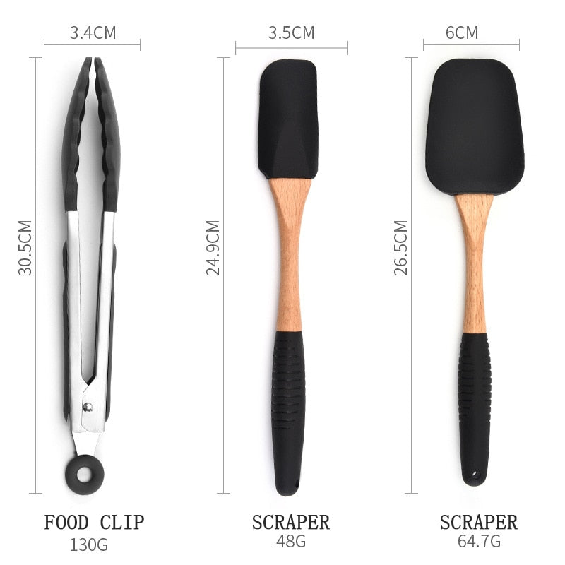 Wooden Handle Silicone Kitchenware Set