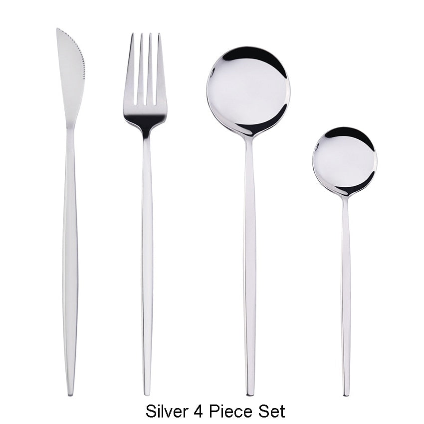 4-piece stainless steel two-tone flatware cutlery set product comparison view