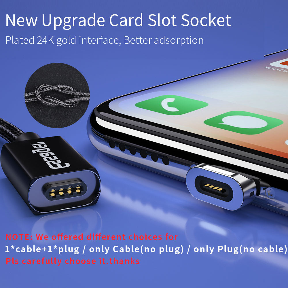 Magnetic nylon charging cable set with swappable connector tips feature closeup