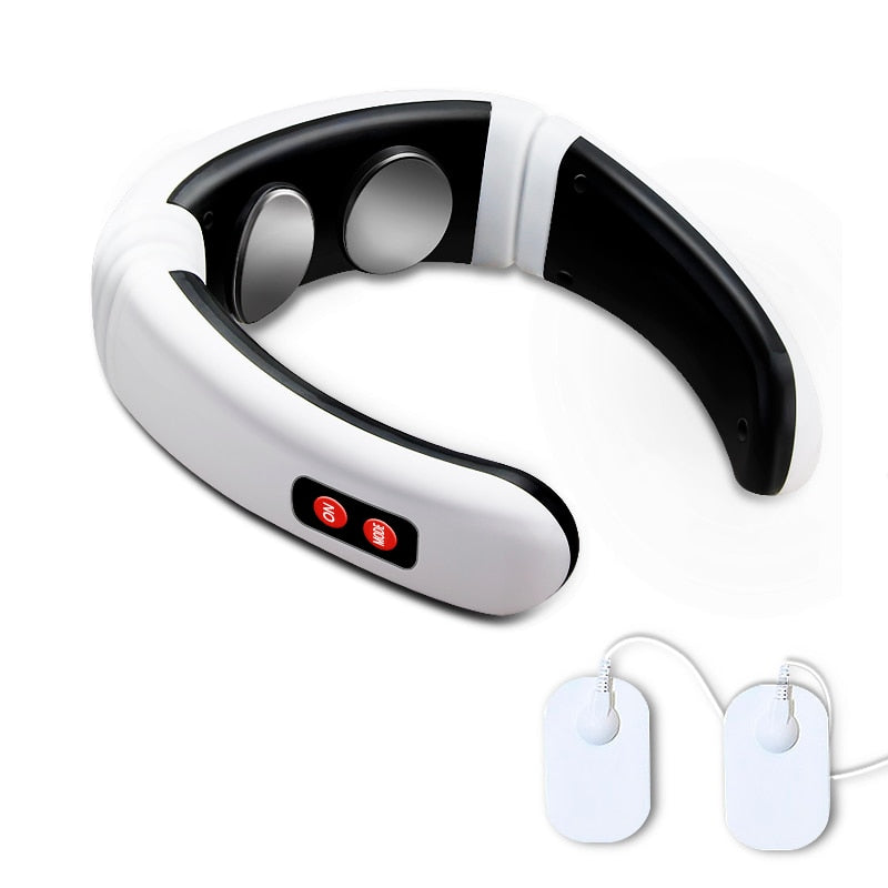 Portable wireless heated neck massager comfort tool with optional patches size and design view