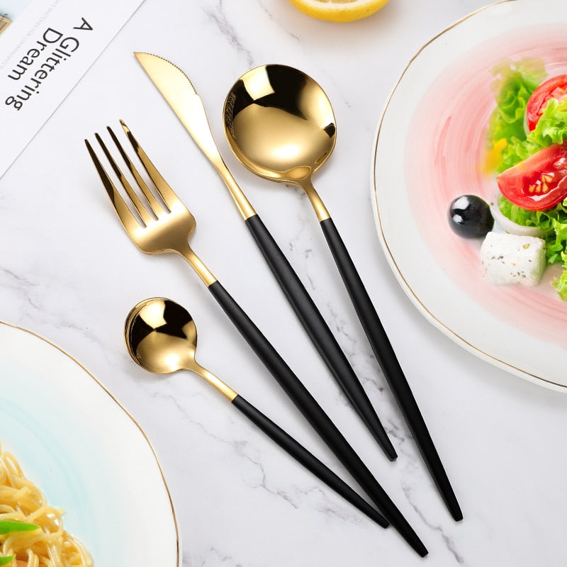 4-piece stainless steel two-tone flatware cutlery set included accessories view