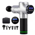LCD rechargeable deep tissue massage gun with 6 attachment heads size and design view