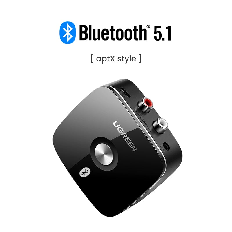 Bluetooth audio receiver wireless 3.5mm RCA adapter for speakers and cars closeup detail