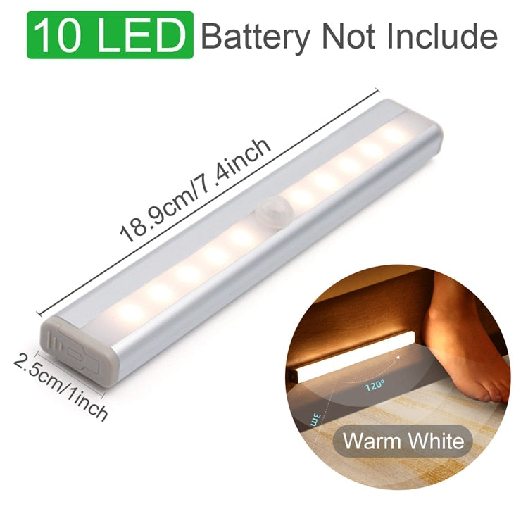 Motion sensor LED night light stick-on battery powered closet bedroom light size and design view