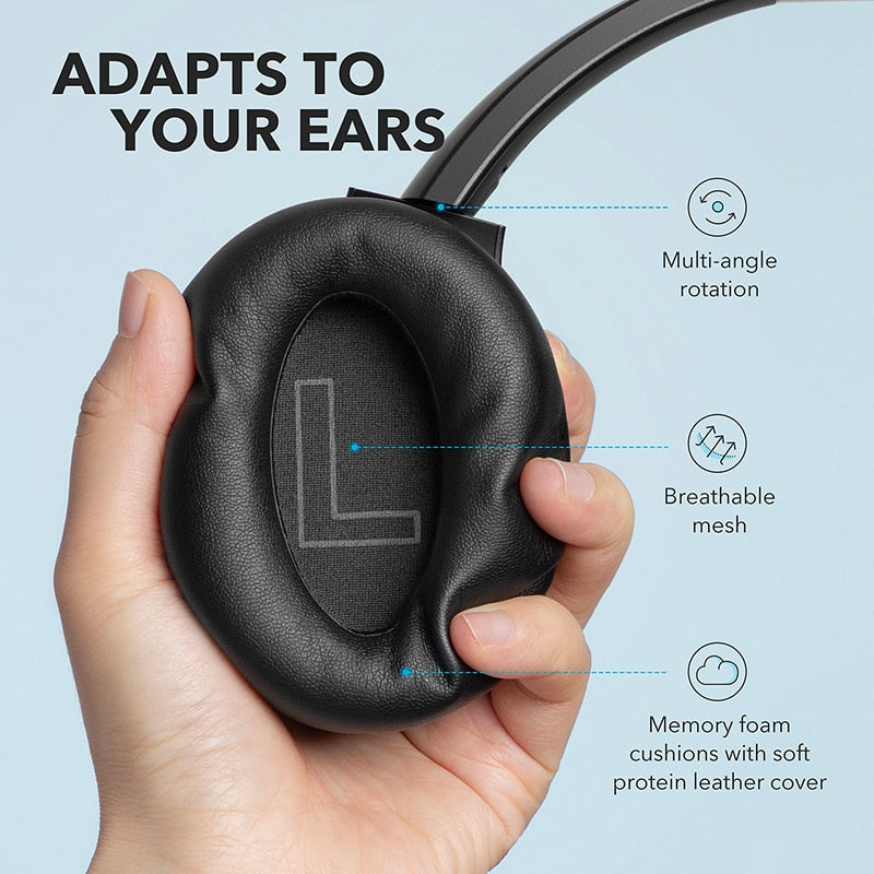Bluetooth wireless headphones active noise cancelling stereo headset size and design view