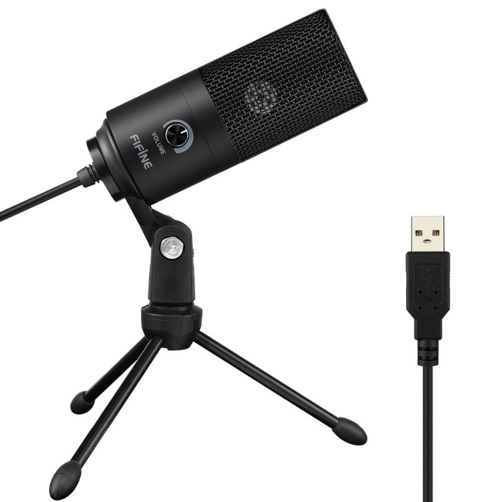 USB condenser microphone with tripod for gaming streaming and podcasts detail view