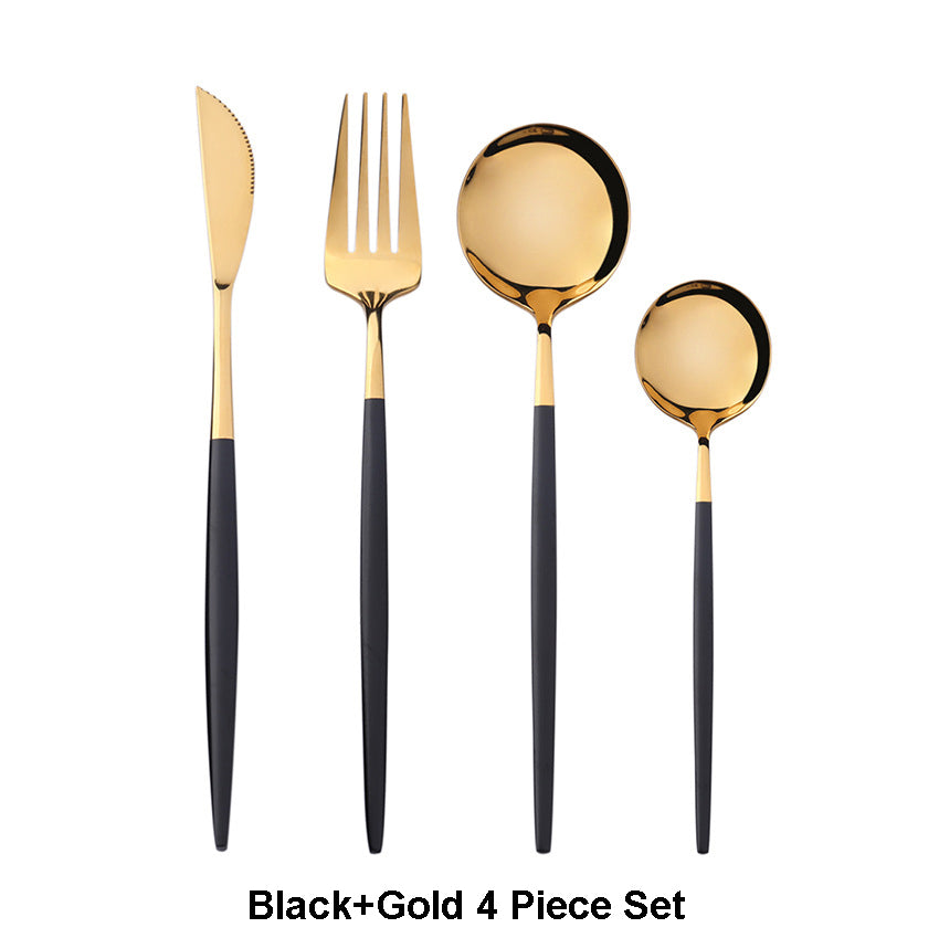 4-piece stainless steel two-tone flatware cutlery set side view