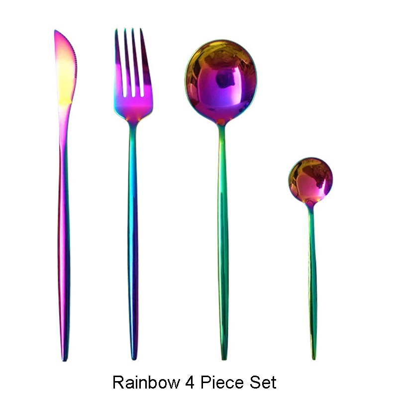 4-piece stainless steel two-tone flatware cutlery set size and design view
