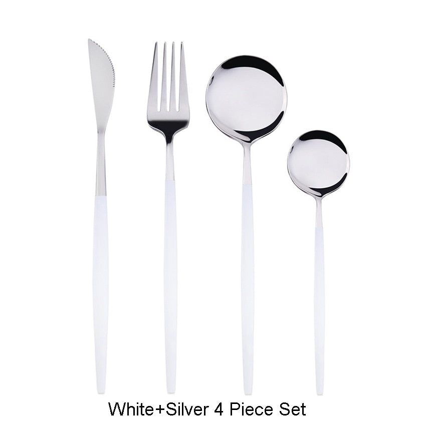 4-piece stainless steel two-tone flatware cutlery set back view