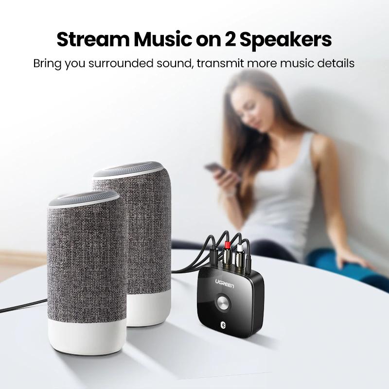 Bluetooth audio receiver wireless 3.5mm RCA adapter for speakers and cars feature closeup