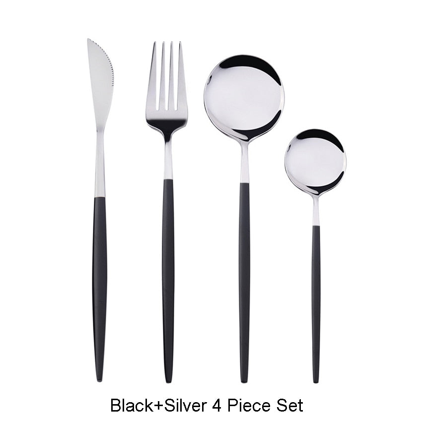 4-piece stainless steel two-tone flatware cutlery set front view