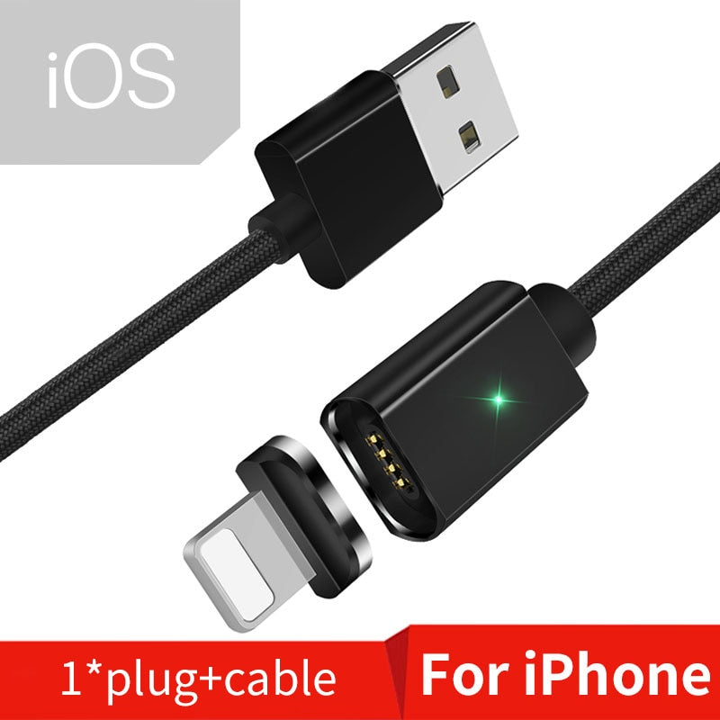 Magnetic nylon charging cable set with swappable connector tips included adapter tips