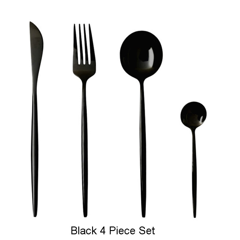 4-piece stainless steel two-tone flatware cutlery set packaging or kit view
