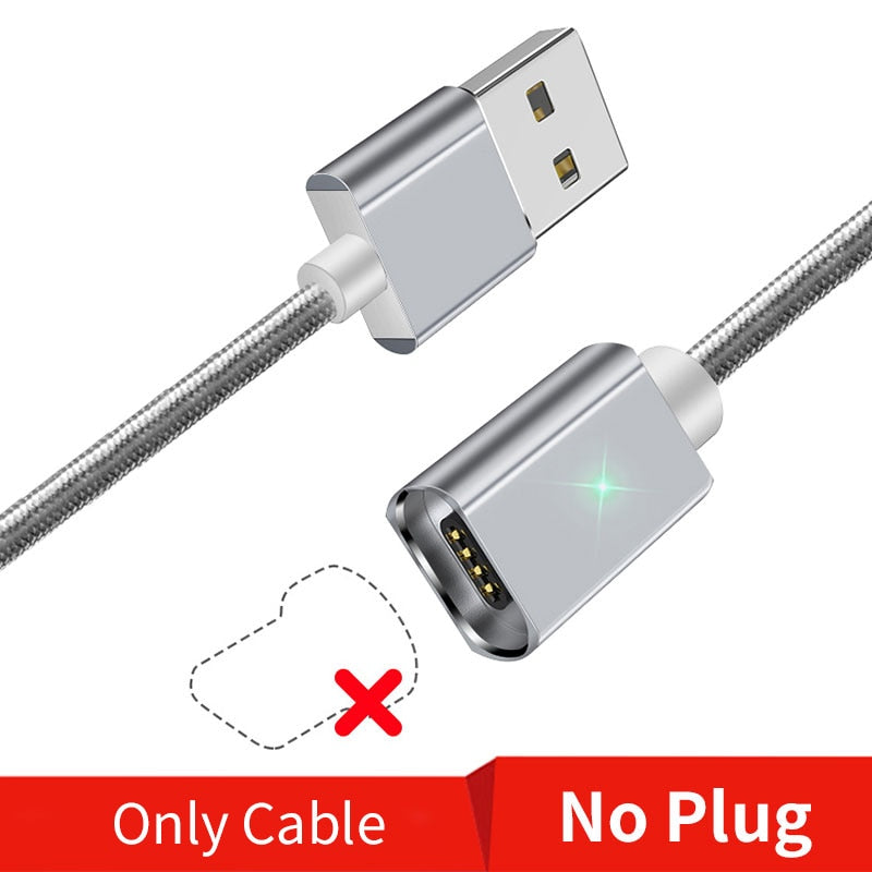 Magnetic nylon charging cable set with swappable connector tips braided cable view