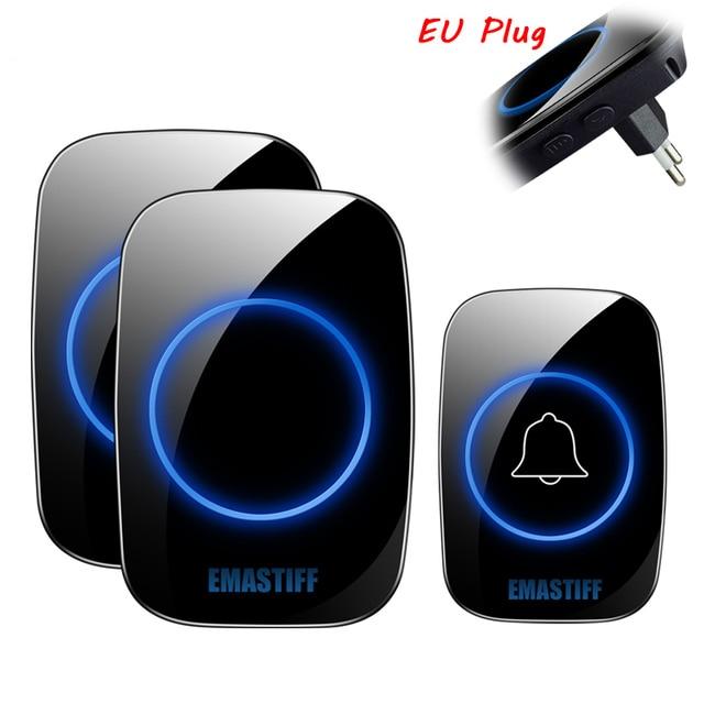 Wireless home doorbell kit with plug-in receiver and remote button size and design view