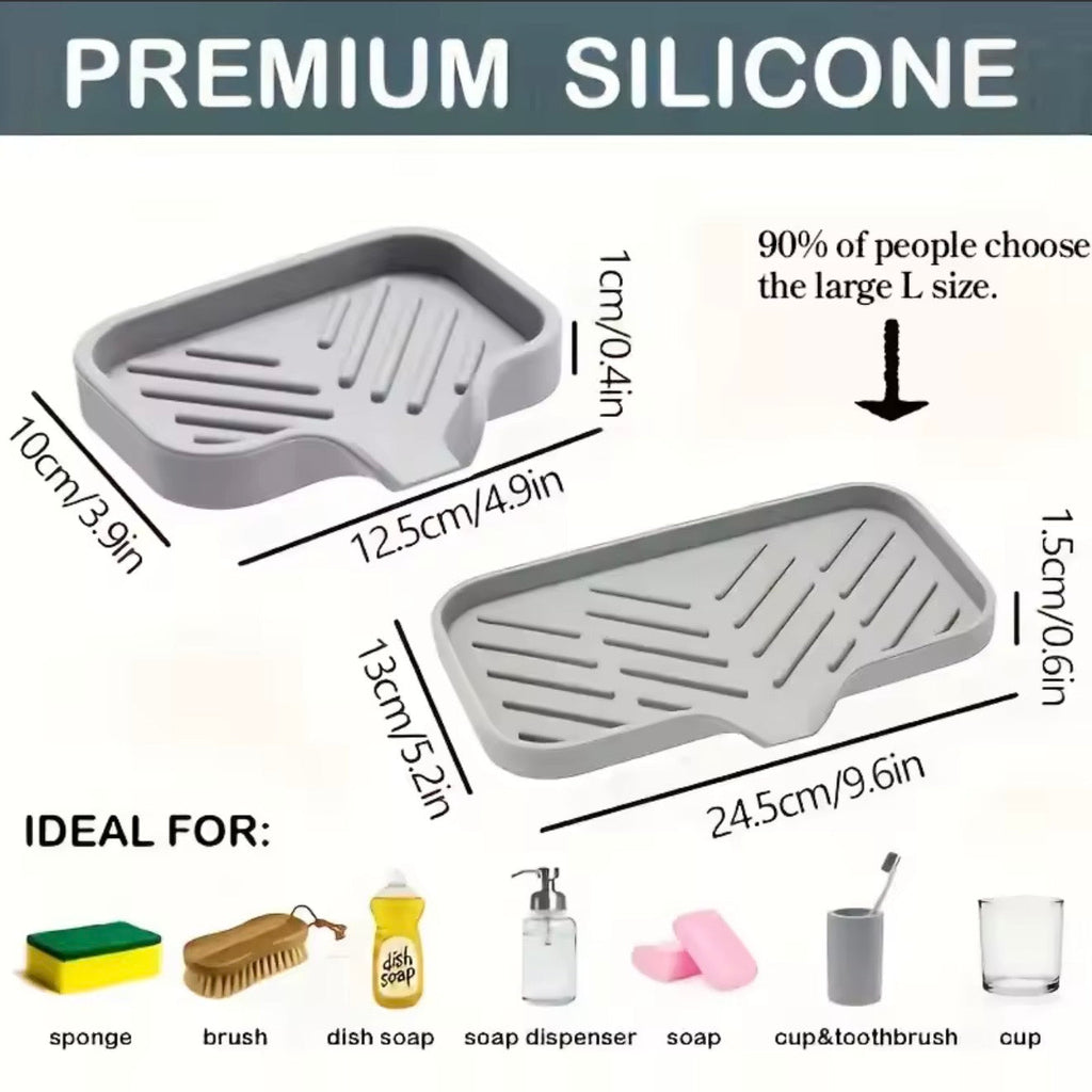 Silicone sink tray sponge holder with drain spout for kitchen and bathroom alternate angle