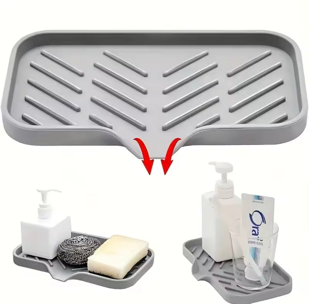 Silicone sink tray sponge holder with drain spout for kitchen and bathroom included accessories view