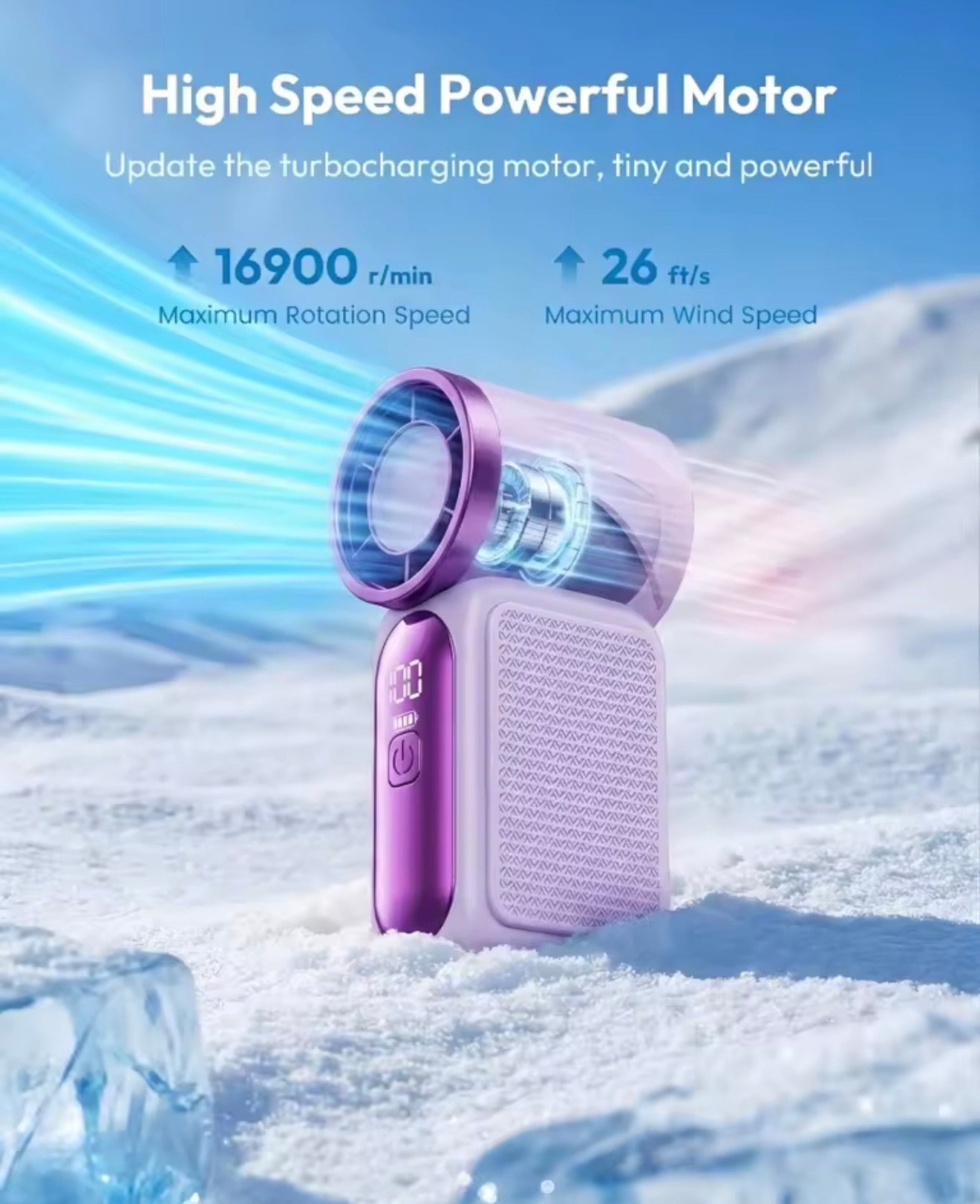 Mini handheld fan airflow graphic