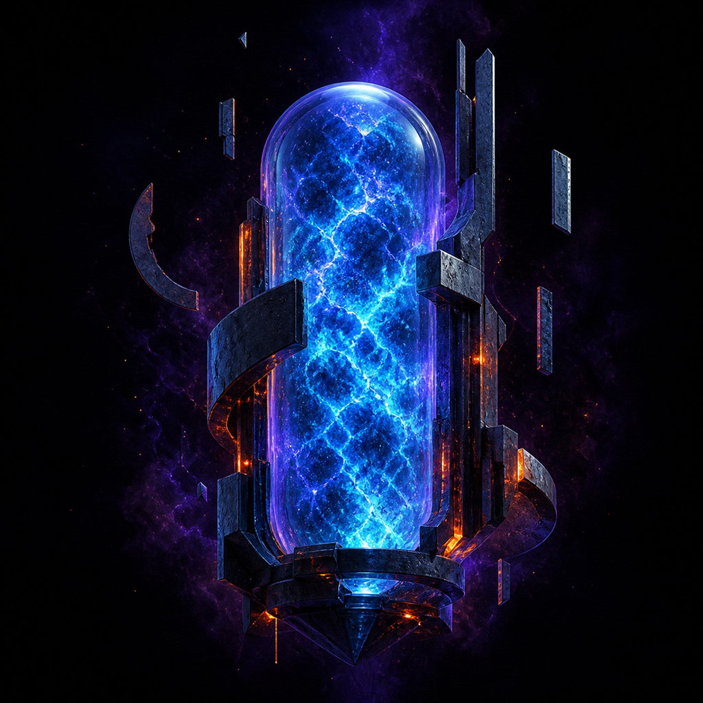 Original TrendTap abstract signal art piece titled Blue Noise Reliquary, prepared as an art print