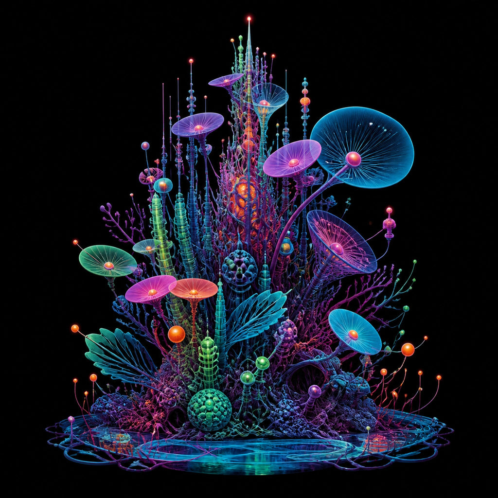 Original TrendTap alien botanical systems piece titled Antenna Reef, prepared as an art print