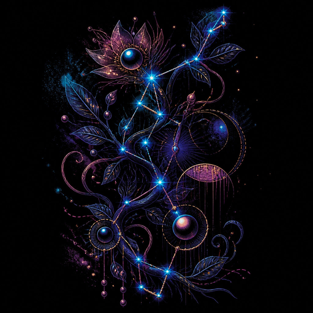 Original TrendTap celestial linework piece titled Celestial Thread Map, prepared as an art print