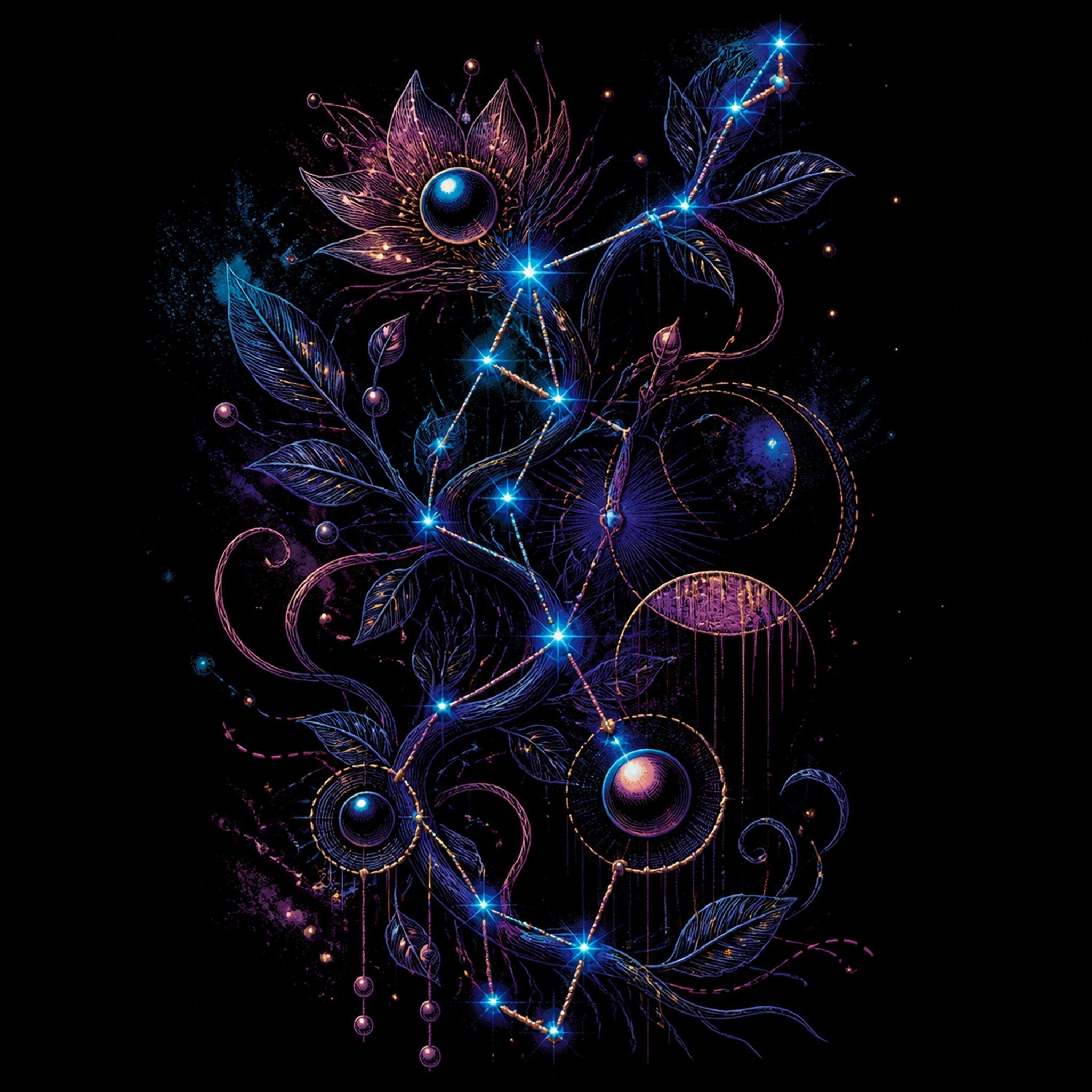 Original TrendTap celestial linework piece titled Celestial Thread Map, prepared as an art print