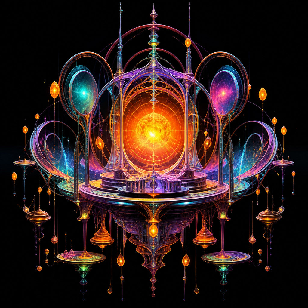 Original TrendTap cosmic cartography piece titled Saffron Void Observatory, prepared as an art print
