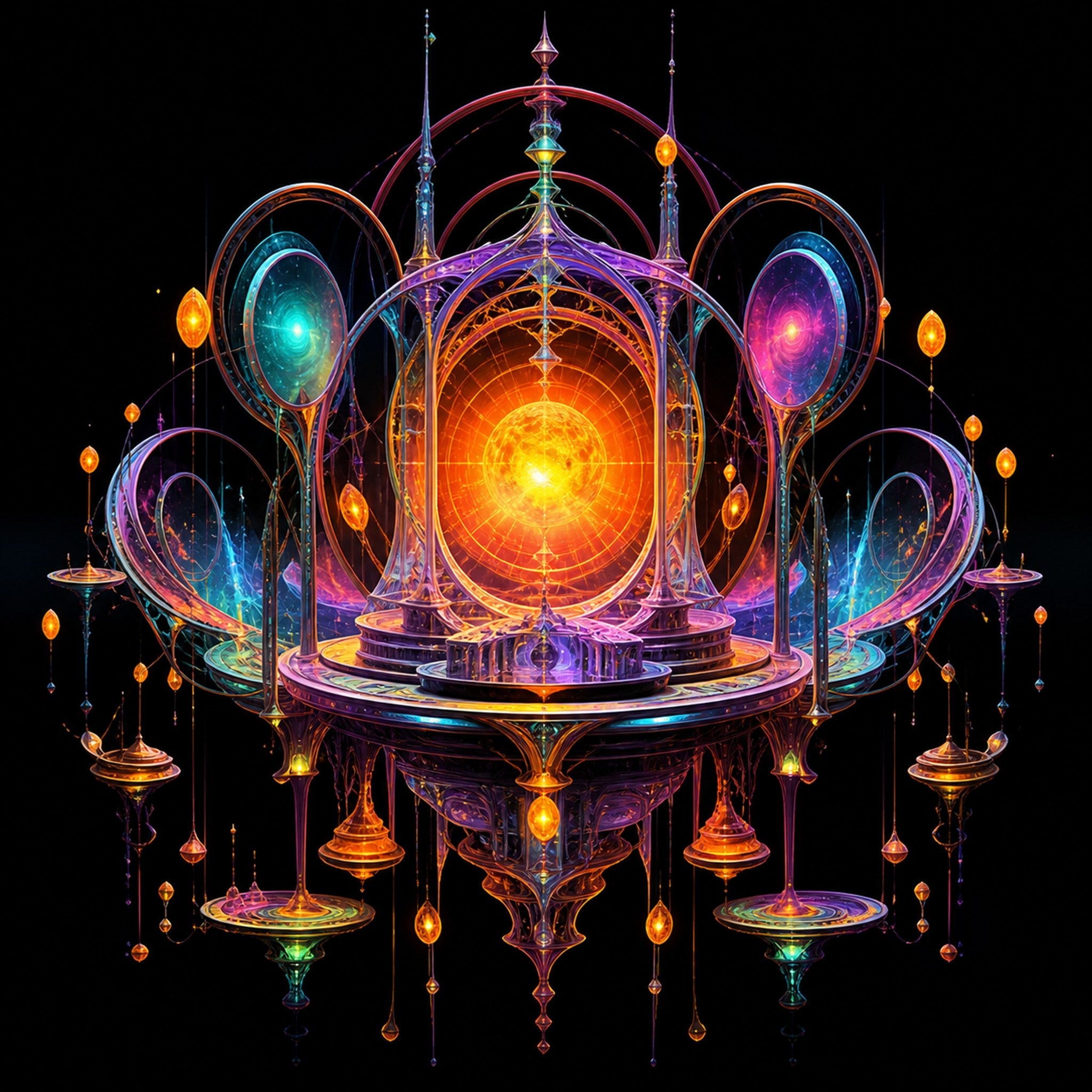 Original TrendTap cosmic cartography piece titled Saffron Void Observatory, prepared as an art print