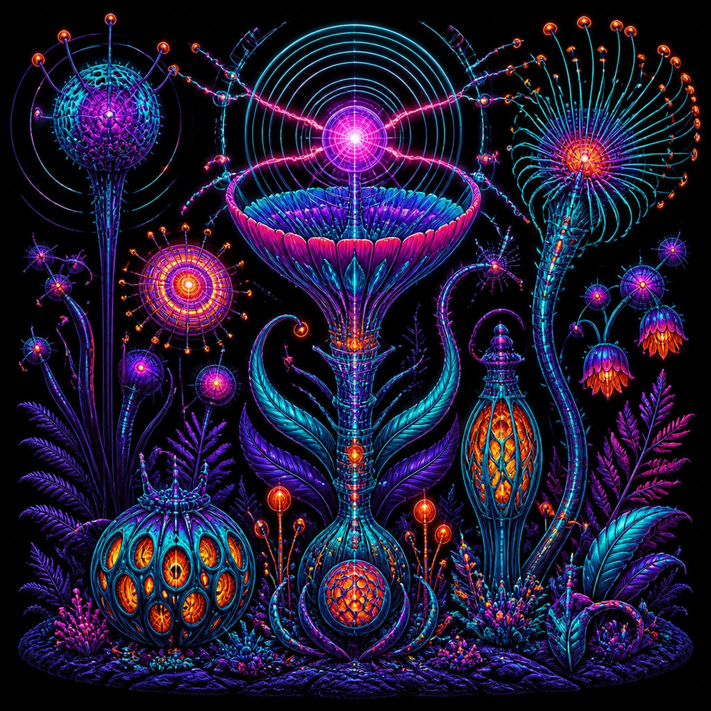 Original TrendTap cosmic transmissions piece titled Impossible Radio Garden, prepared as an art print