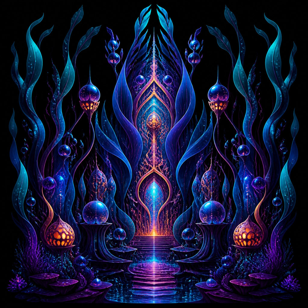 Original TrendTap alien botanical systems piece titled Ultraviolet Kelp Cathedral, prepared as an art print