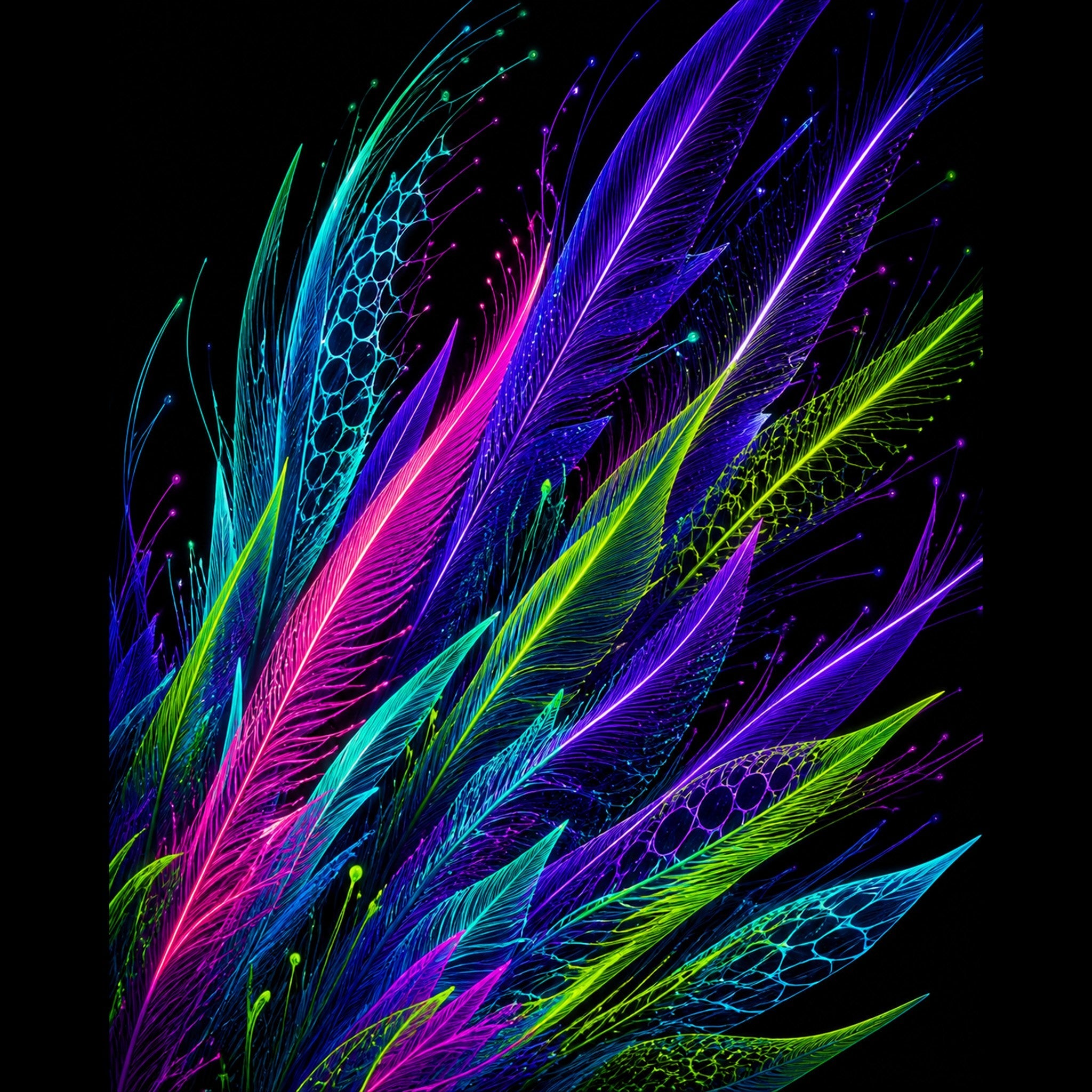 Original TrendTap blacklight creatures piece titled Blacklight Quill Array, prepared as an art print