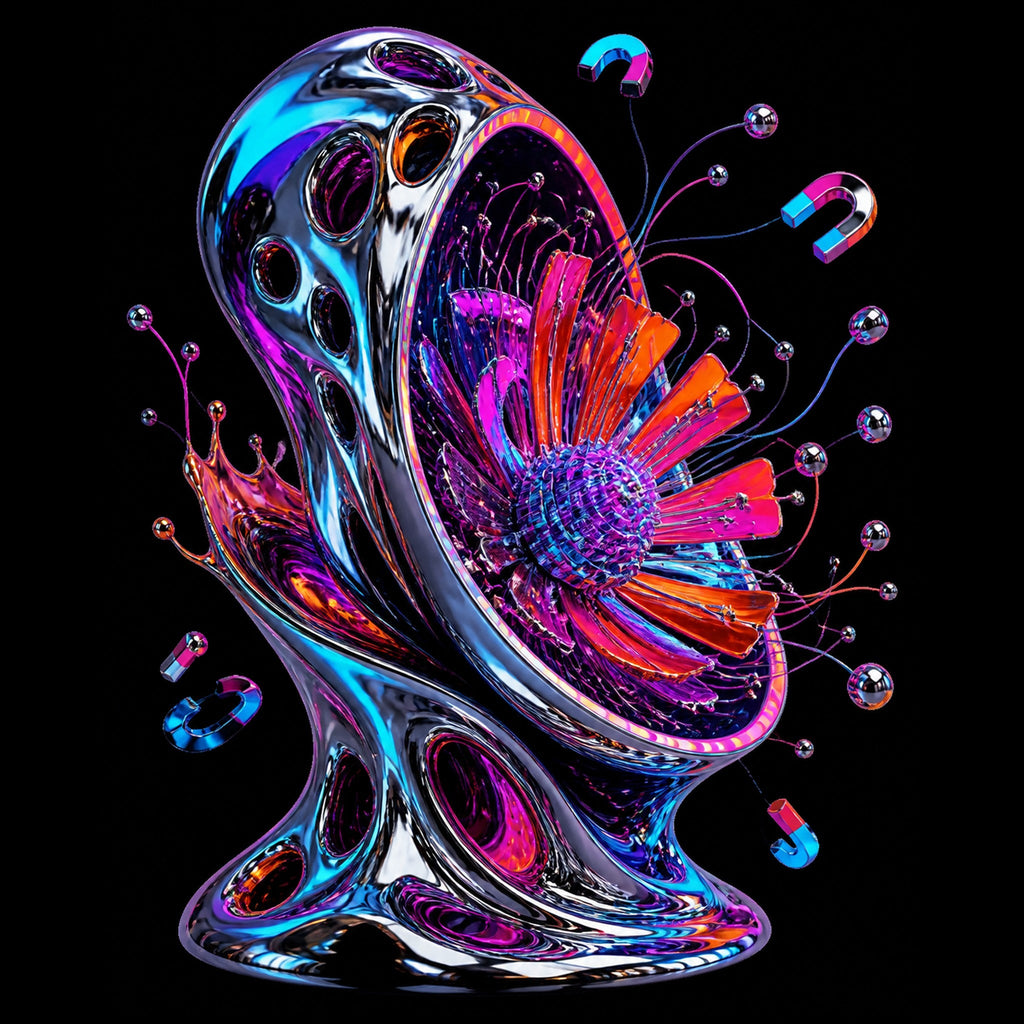 Original TrendTap chrome vessels piece titled Magnetic Bloom Vessel, prepared as an art print