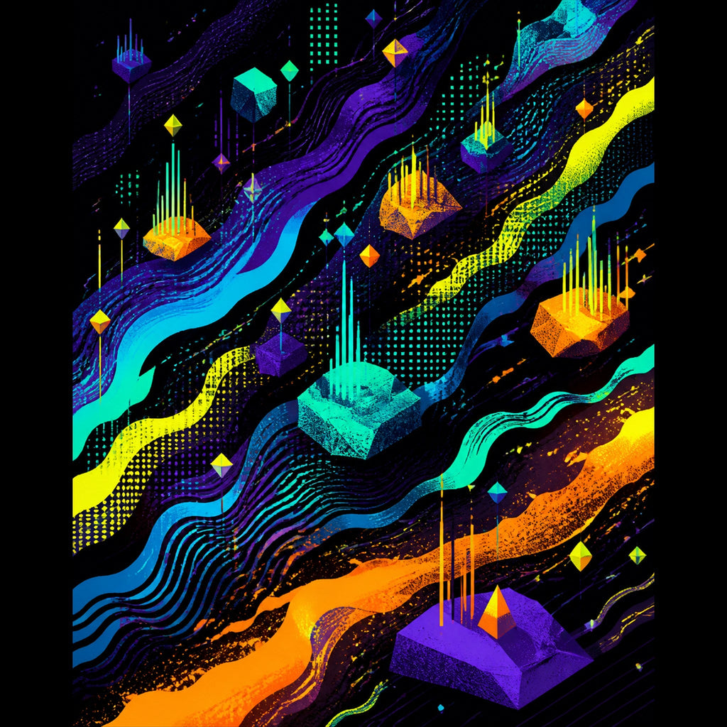 Original TrendTap abstract signal art piece titled Offset Broadcast Reef, prepared as an art print