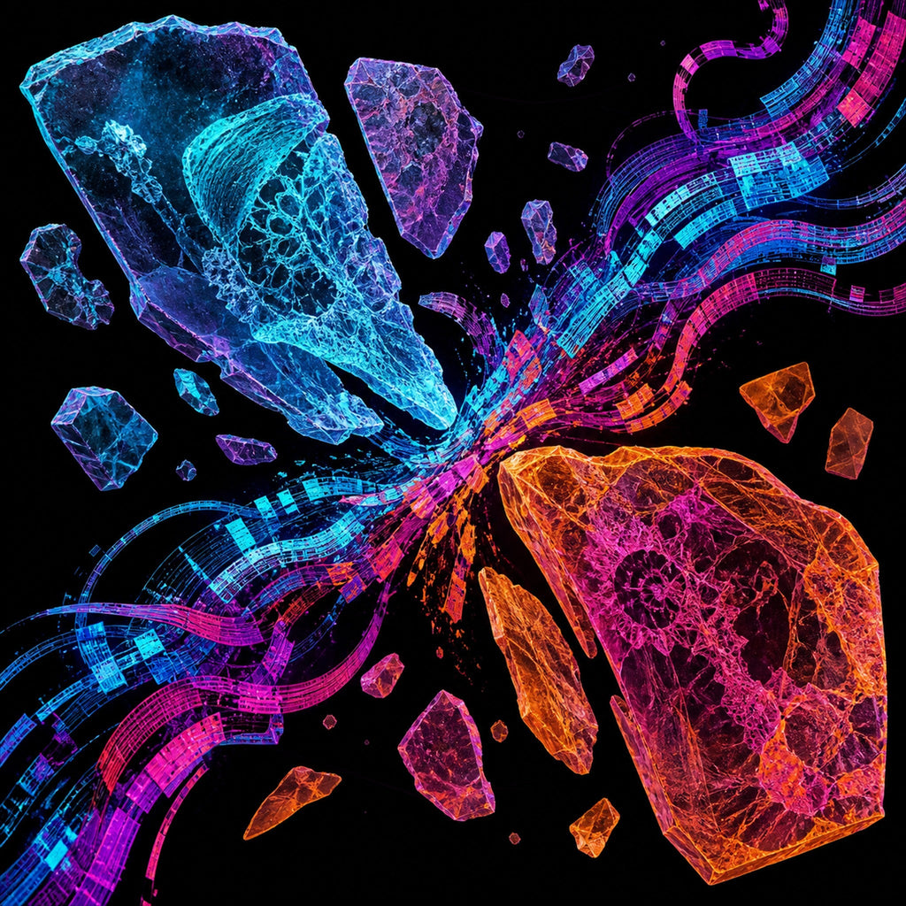 Original TrendTap abstract signal art piece titled Hologram Fossil Exchange, prepared as an art print