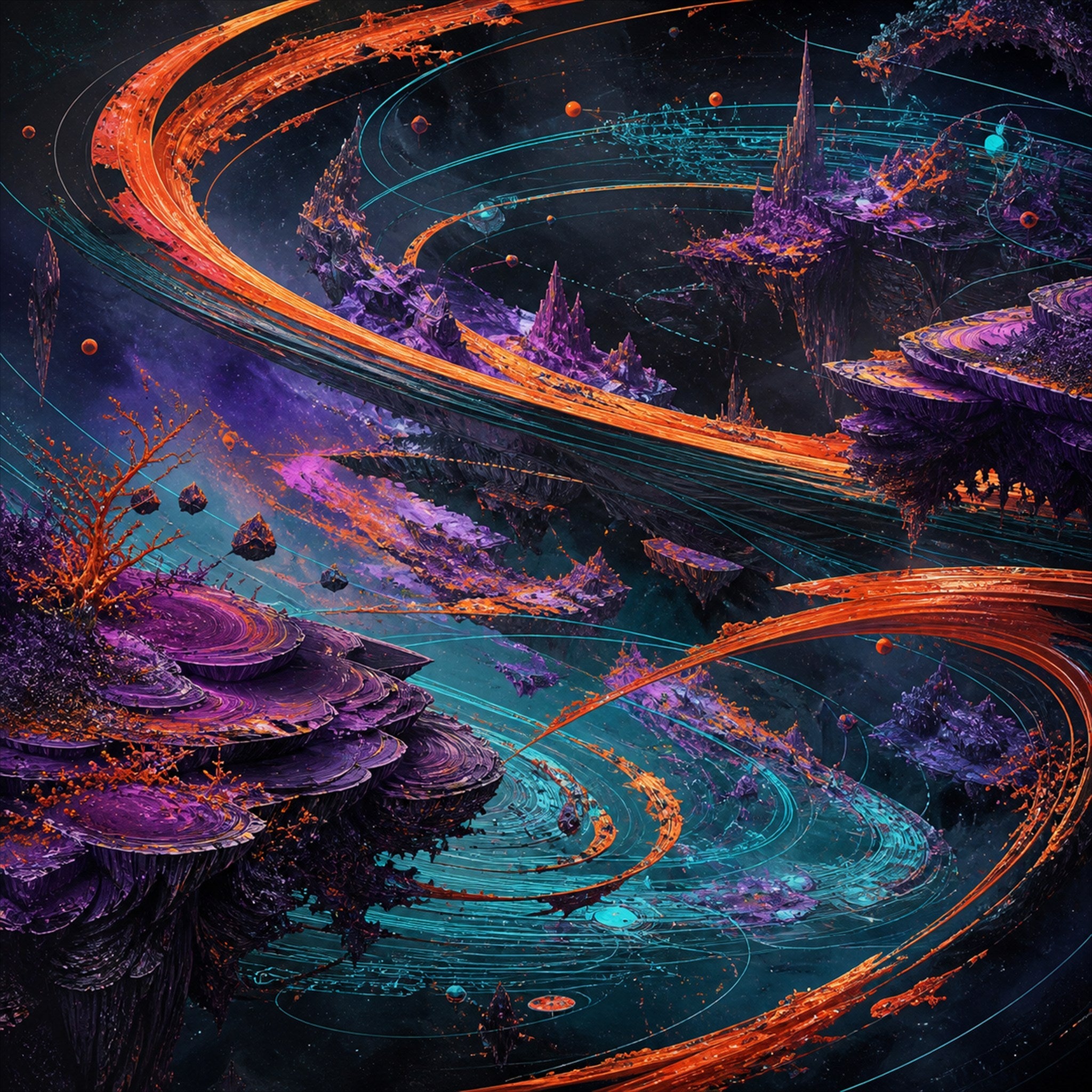Original TrendTap cosmic cartography piece titled Vermilion Orbital Reef, prepared as an art print