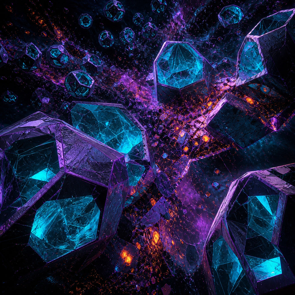 Original TrendTap abstract signal art piece titled Hollow Lantern Tectonics, prepared as an art print